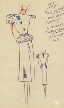 Fashion Illustratin, Schiaparelli Original Design; c. 1940-41