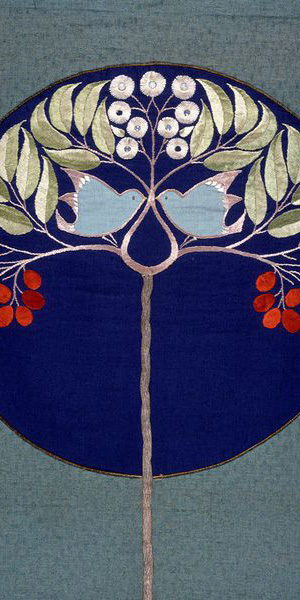Cotton and Hemp Screen with Embroidered Silk (Detail) Designed by Mackay Hugh Baillie Scott and Embroidered by Florence Baillie Scott (1896); © Victoria and Albert Museum, London