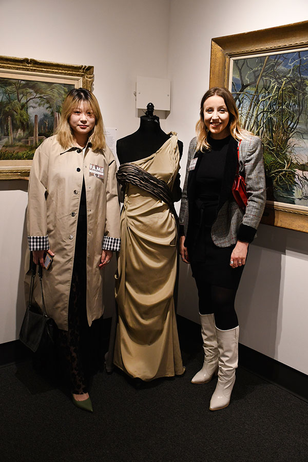 Left to Right: Tingting Zhu and Maddie Sinn with 'Entrapment' Dress (2019) Photograph by Thomas Sharenborg, Rocheport, Missouri
