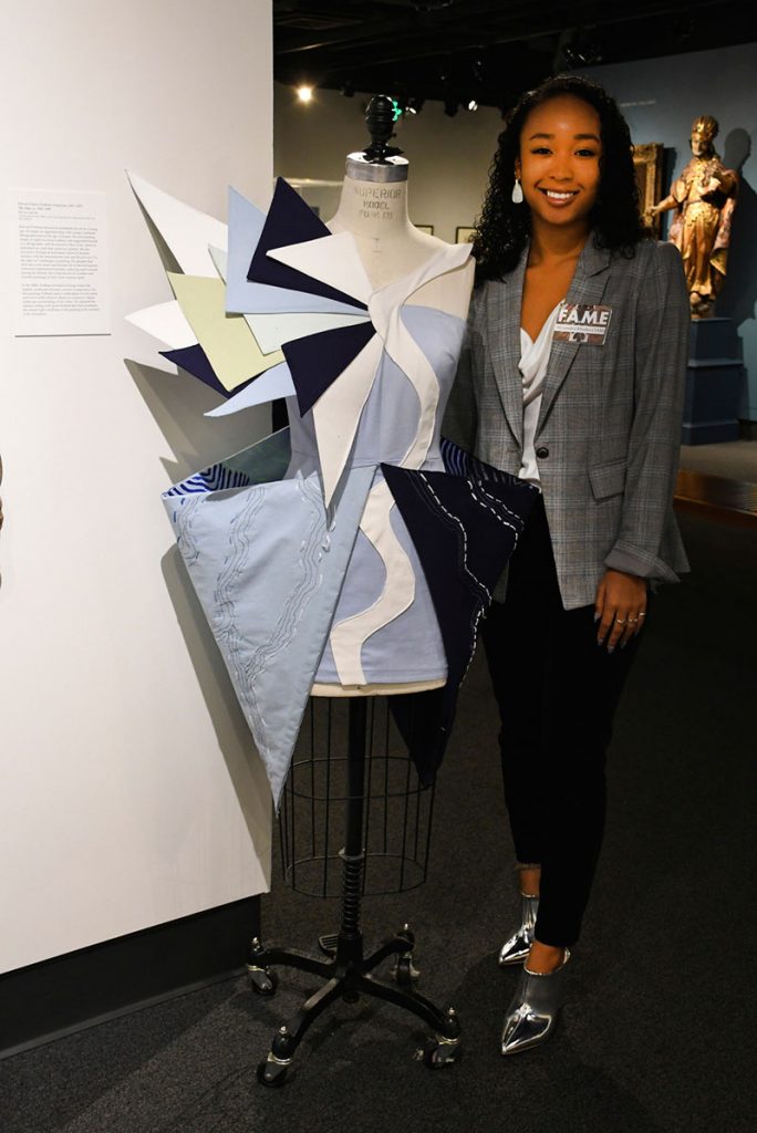 Allie Rhodes with 'Perspectives of Blue' Dress (2019) Photograph by Thomas Sharenborg, Rocheport, Missouri