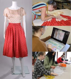 TAM students working on Ginger Rogers' garments in class.