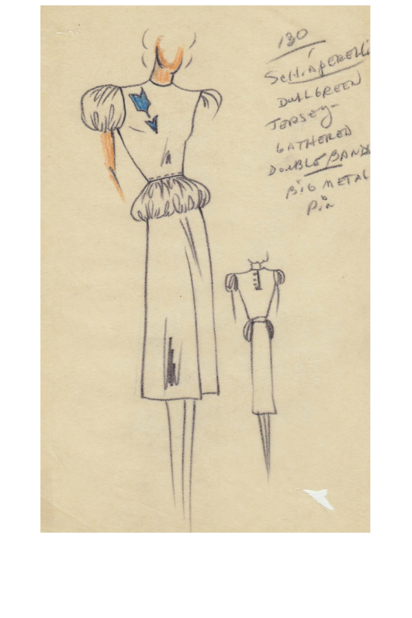 Fashion Illustratin, Schiaparelli Original Design; c. 1940-41