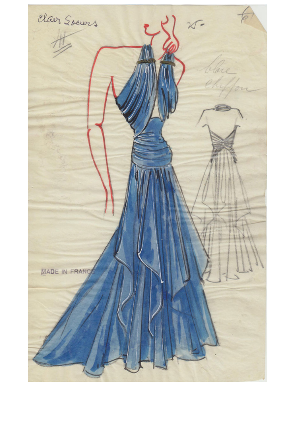 Fashion Illustration, Clair Soeurs Original Design; c. 1940-41
