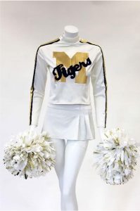 1998-99 White Long-Sleeved Spandex Uniform with “M Tigers,” Pleated Skirt, Poms