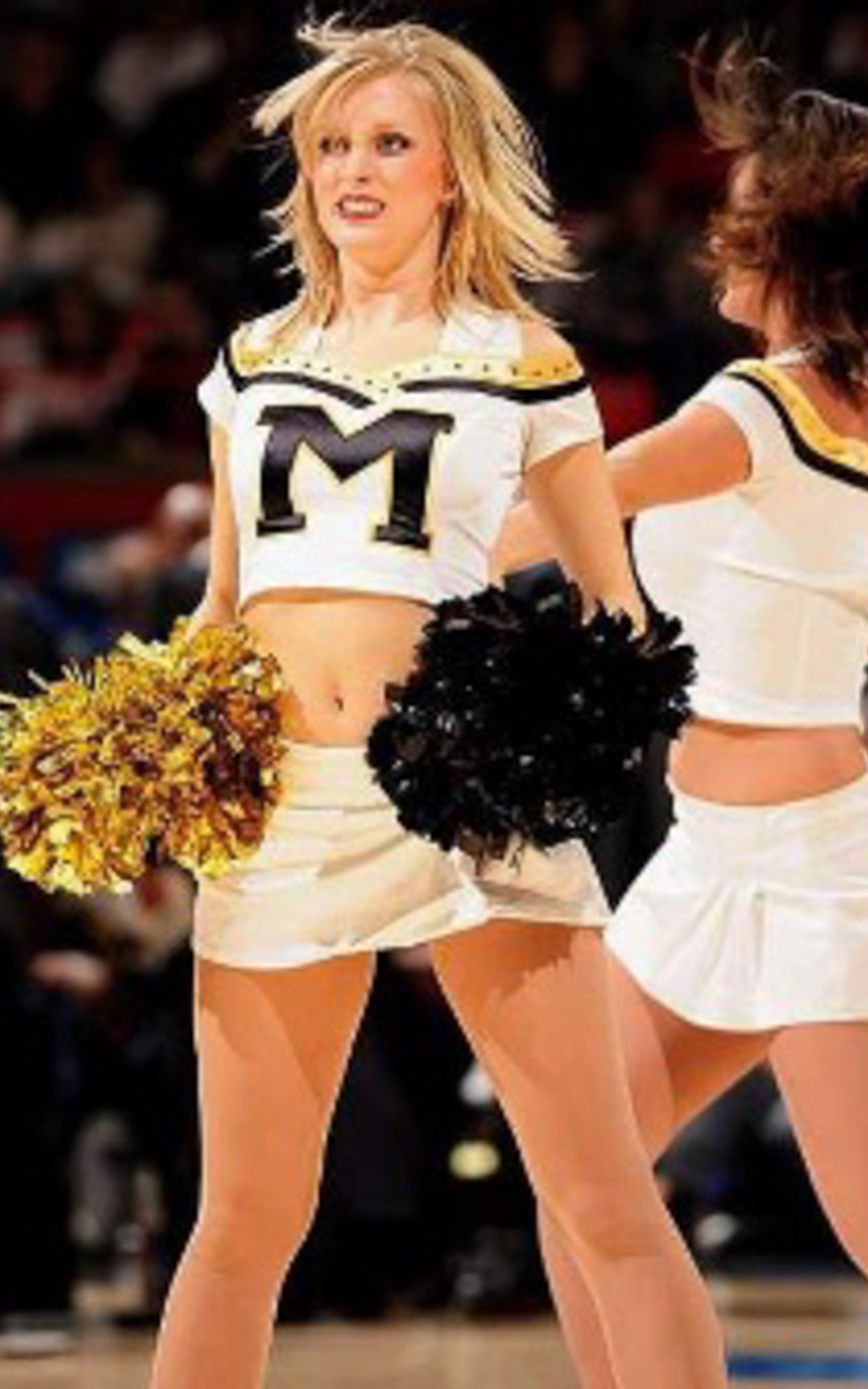 2010 Golden Girl Dances in Off-the-Shoulder Skirted Uniform with Black “M”